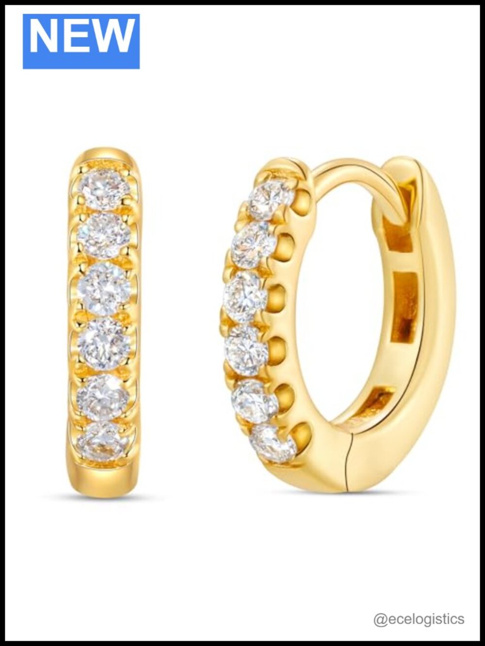Lab Grown Diamond Hoop Earrings 925 Sterling Silver 18K Gold Plated Hinged Clasp
